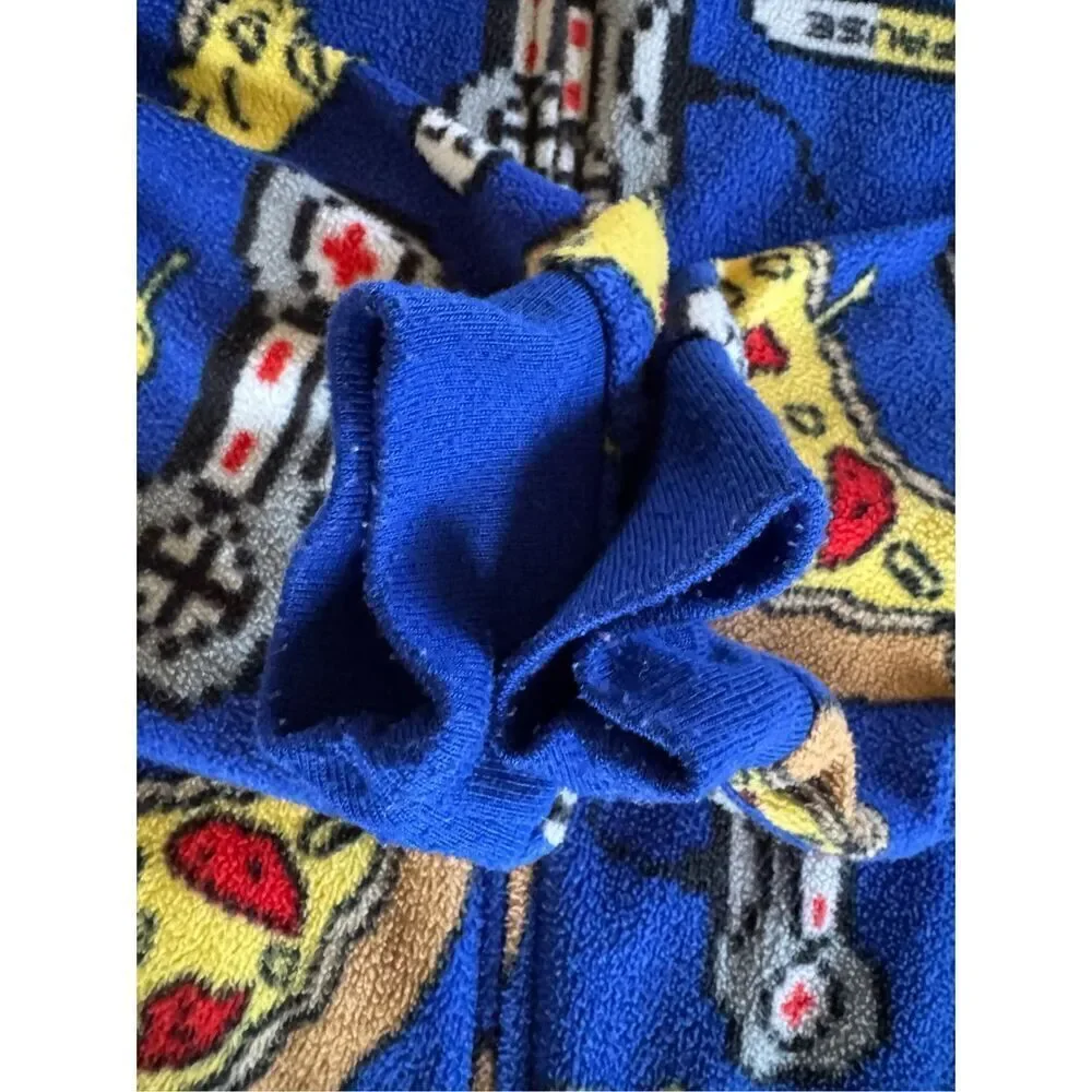 The Children’s place M 7/8 one piece pajama pizza video game hoodie fleece sleep